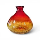 Vintage Blenko Red to Amber Crackle Glass Vase 5 in