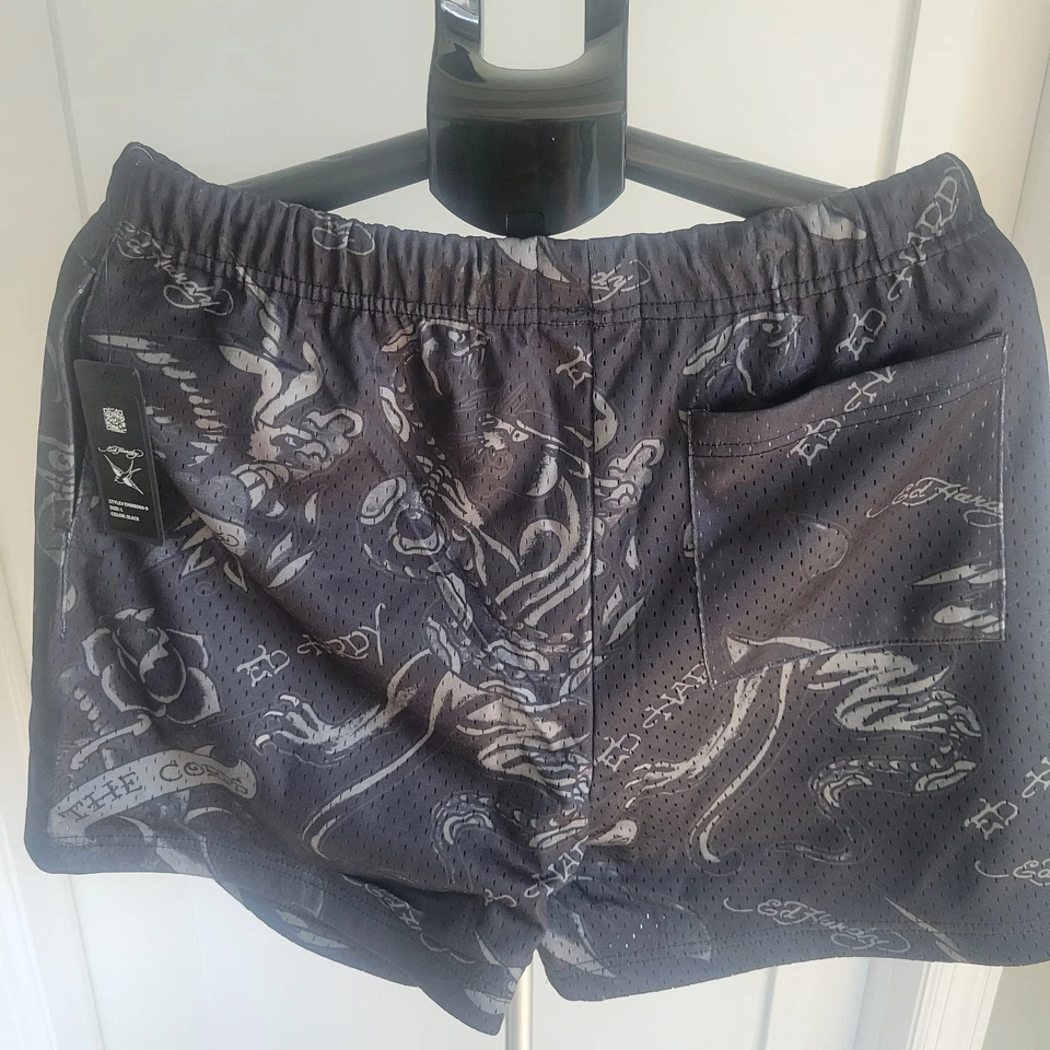 Ed Hardy Mens Black Panther Mesh Shorts Drawstring New Size L Streetwear - Image 2 of 4