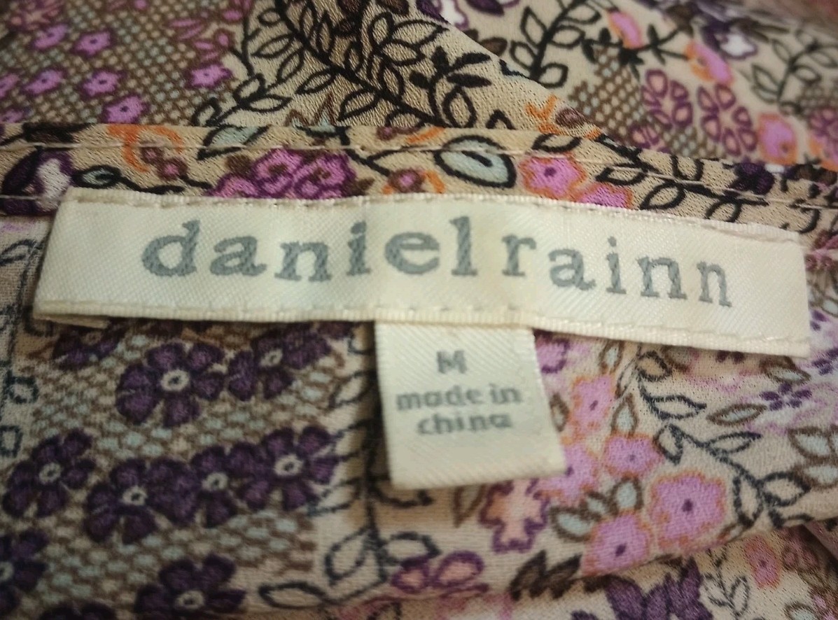Daniel Rainn Peasant Blouse Floral Feminine Split Neck Pullover Size Medium 