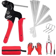 Stainless Steel Cable Tie Gun Kit with 150 PCS Ties Fastening Cutting Heavy Duty