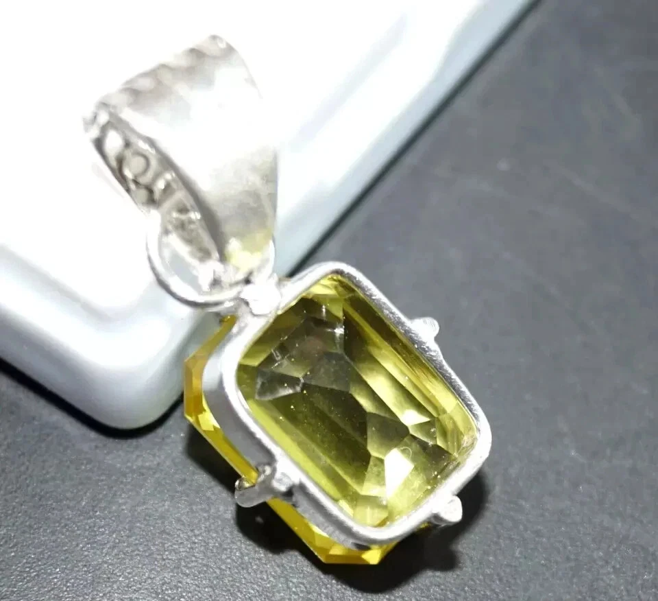 Colgante de piedras preciosas de plata maciza 925 talla esmeralda zafiro amarillo natural de 40 quilates A++ Foto 4 de 4