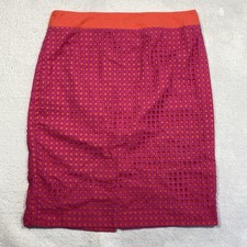 Talbots Petites Pencil Skirt Size 8P Pink Orange Eyelet Layered