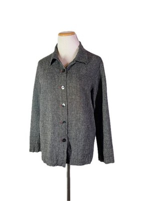 Chico's Design Size 1 (M) Button-Front Light Jacket Grey Linen Blend