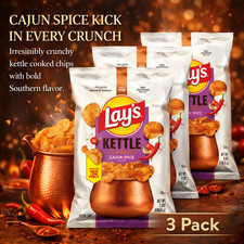 Lay's Kettle Cooked CAJUN SPICE Potato Chips 8 oz. 3 Bags LAYS Crunchy NEW