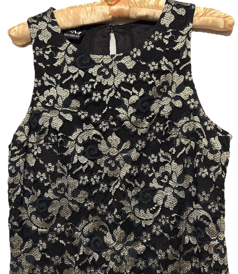 Vestido My Michelle S Negro Encaje Superpuesto Forro Dorado Vintage Y2K Elegante Funda Foto 2 de 4