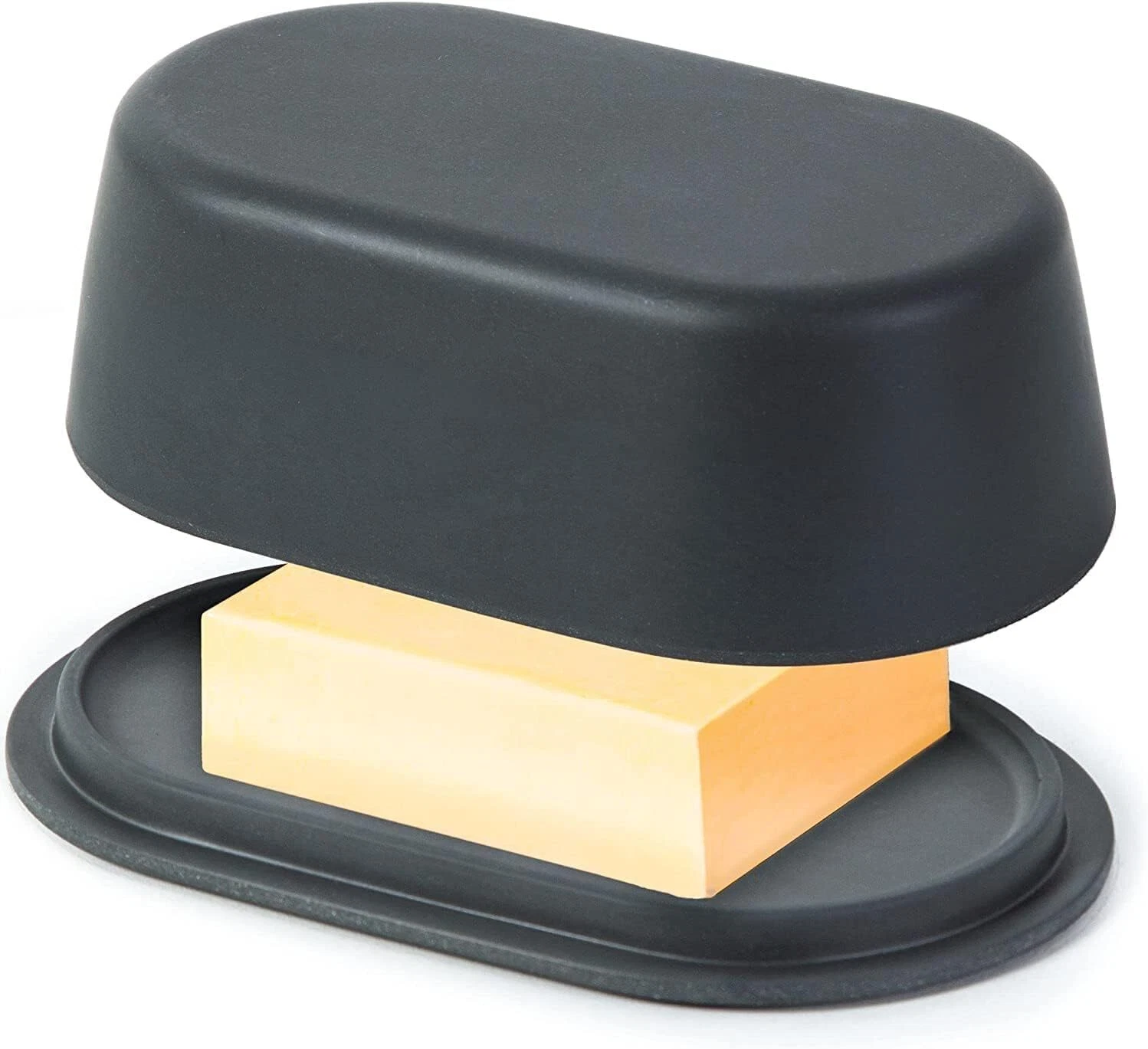 Dark Grey Butter Dish with Lid for Countertop - Modern Bamboo Dark Grey Butte...