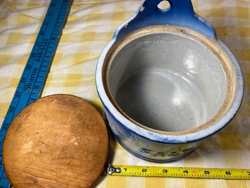 Stoneware primitive Wall Salt Crock Country blue&white 5.75” G26 - Picture 19 of 20