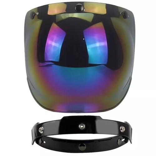 Open Face Helmet Bubble Visor Vintage Retro 3/4 Helmets Face Shield Len 3-Snap - Picture 17 of 35