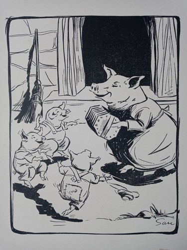 The Little Pigs Accordion Children Fairytale Book Print Decor B&W Vtg 1930s - Picture 1 of 2
