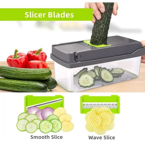 14pc Veggie Chopper Set: Slicer, Grater, Cutter, Container, More - Picture 4 of 6