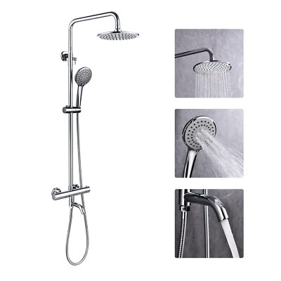 8'' Thermostatic Shower Faucet Set Mixer Rainfall Shower Head Tap With Hand Spray