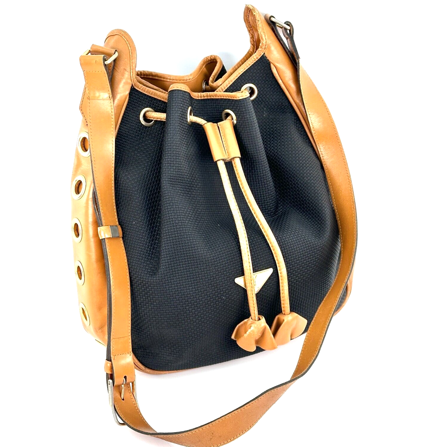 Borsa a tracolla Yves Saint Laurent con coulisse tela marina autentica dal Giappone 0460