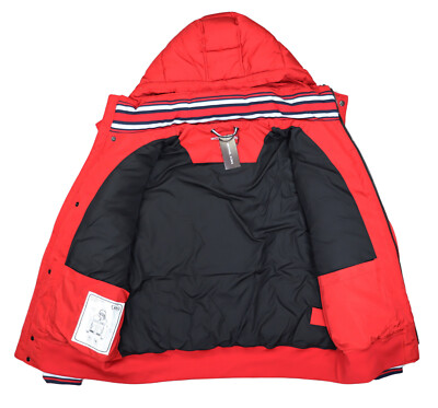 Michael Kors Racing Stripe Accent Hooded Full Zip Men's Puffer