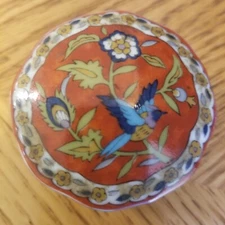 Vtg Silk Road Takahashi Trinket Box Lid Japan Blue Birds Scallop Ceramic 1983