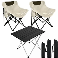 Folding Camping Chair Set of 3,Lightweight Camp Chairs with Table,L... Fast Ship