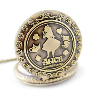 Disney Alice in Wonderland Theme Bronze Retro Quartz Pocket Watch Gift (L)