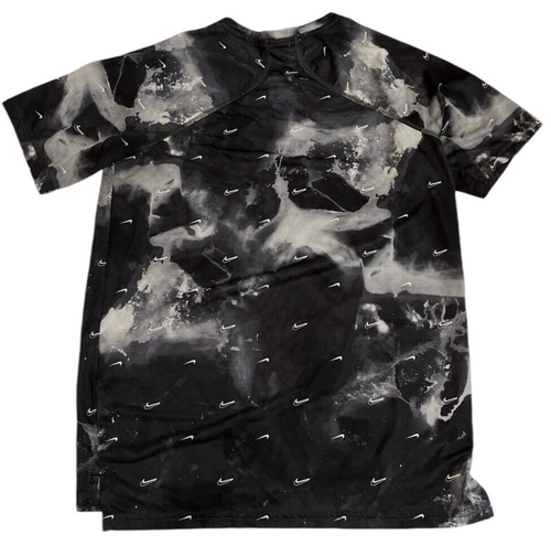 Nike Swim Shirt Boys XL Short Sleeve Black All Over Logo Dri Fit Lightweight - Picture 2 of 9