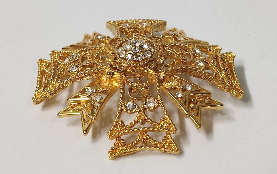 FIRMADO BROCHE COLGANTE CRUZ MALTESA TONO DORADO KENNETH JAY LANE con CENTRO GIRATORIO Foto 3 de 4