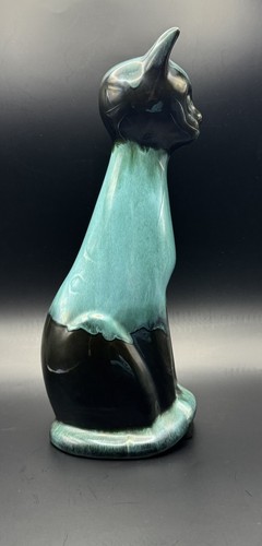 Estatuilla grande de gato de cerámica de montaña azul moderna de mediados de siglo hecha en Canadá nueva con etiquetas - Imagen 4 de 6
