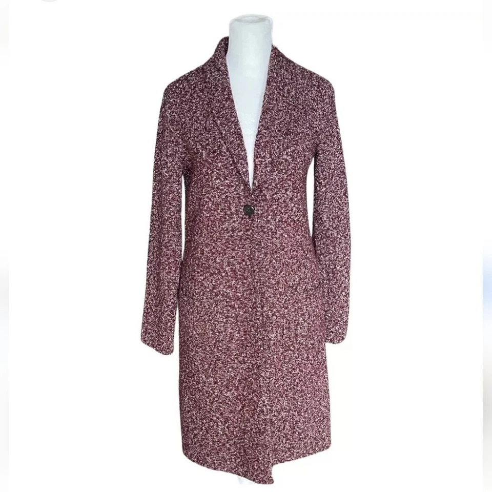 Cárdigan Suéter Plumero J. Jill Borgoña Blanco Tejido Grueso Un Botón Talla XL Foto 3 de 4