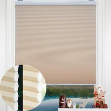 72" W X 48" H Beige Privacy & Light Filtering Cordless Cellular Shades Window Bl
