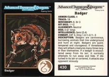 1991 TSR AD&D Gold Border RPG Fantasy Art Card 430 Dungeons & Dragons ~ Badger
