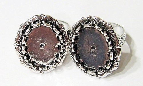 6 of 18x13mm Antique Silver Victorian Deco Angel Wings Adjustable Ring Settings - Picture 8 of 9