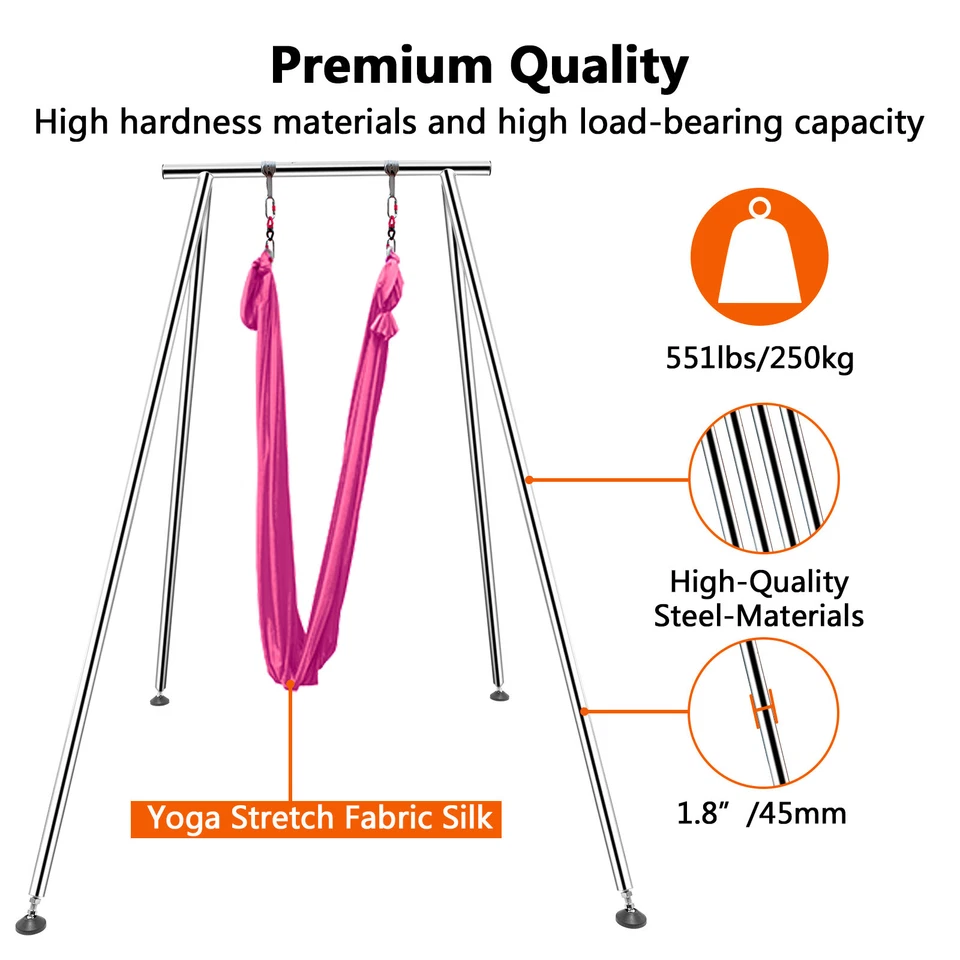 Soporte de yoga de altura ajustable TECSPACE 6,6 PIES ~ 9,6 PIES con seda aérea de 18 pies (rojo) Foto 3 de 4