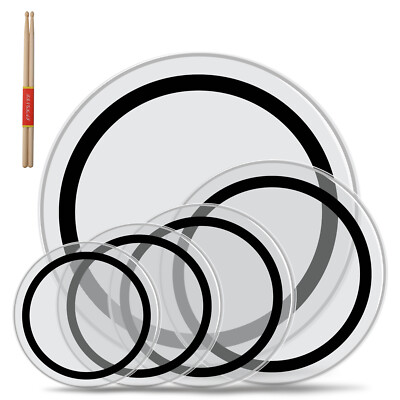 5 PCS Drum Head Pack Standard - 22'', 16'', 14'', 13'', 12'' With Drumsticks