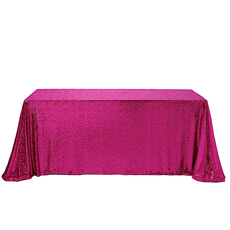 90x132" Fuchsia SEQUIN RECTANGLE TABLECLOTH Wedding Party Catering Linens SALE - Image 2 of 4