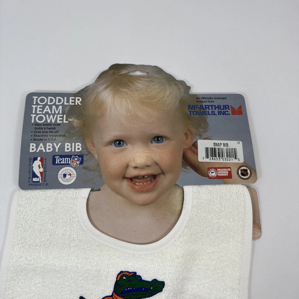 Babero de bebé vintage nuevo con etiquetas NCAA UF Florida Gators toallas Mcarthur fanático de los deportes EE. UU. Foto 2 de 4