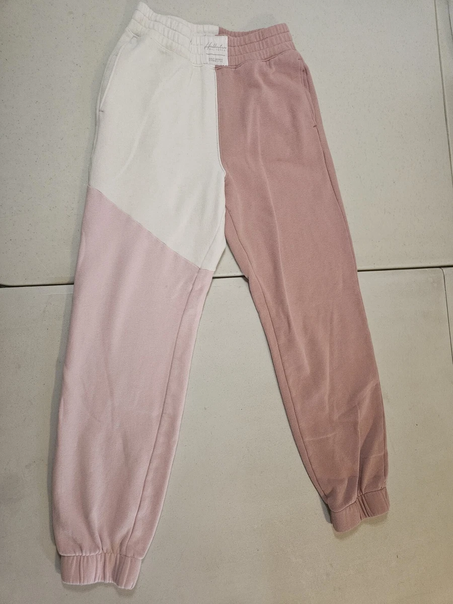 Hollister XS Sweat Pants White Pink Colorblock Stretchy Elastic Waist AS IS