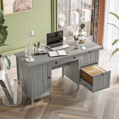 Office Computer Desk Gray Wood