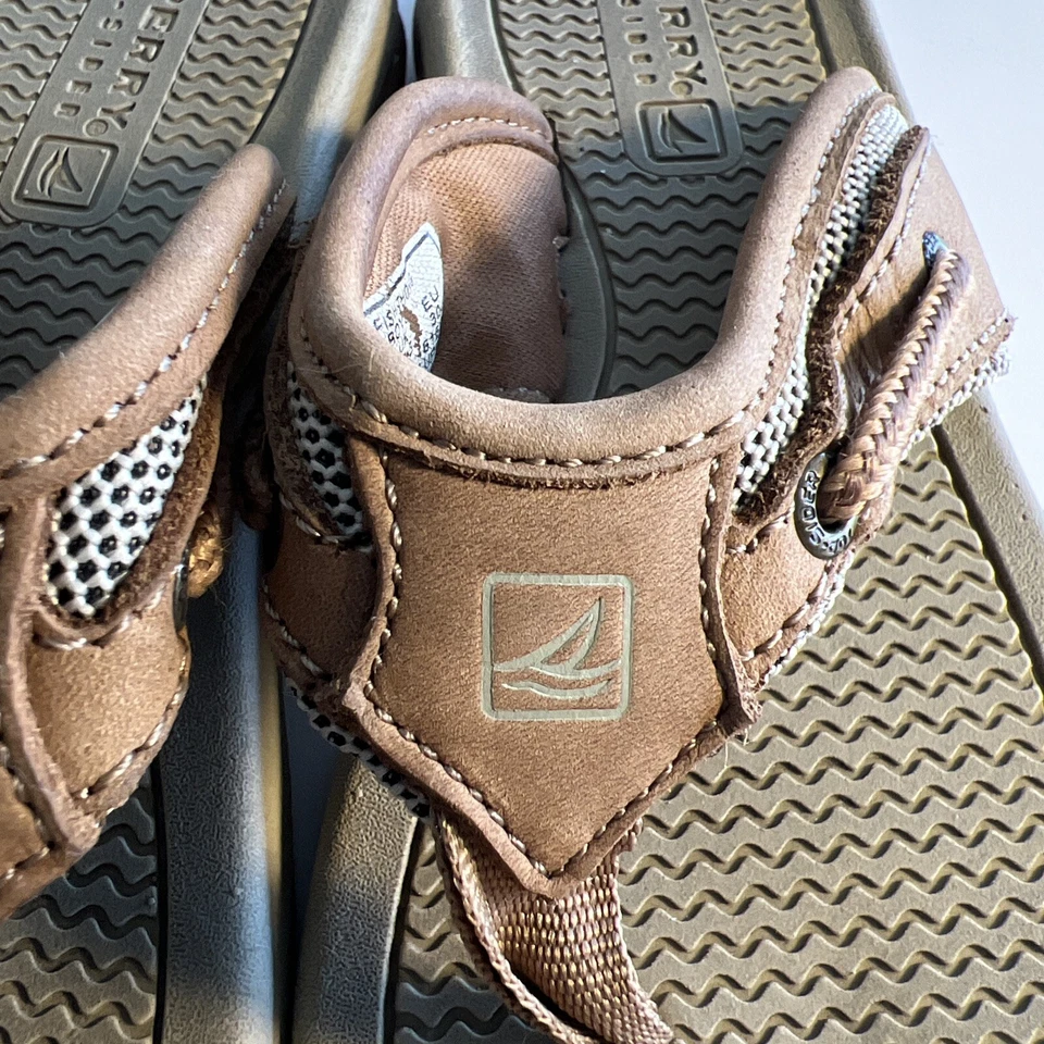Sperry Billfish Thong Flip Flop Brown Boys Size 12 M Orange, Brown, Leather - Image 3 of 4