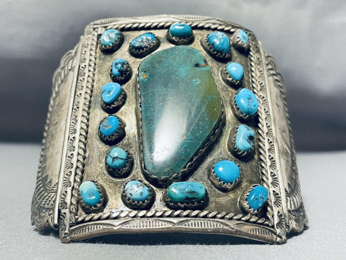 Museum Vintage Navajo Old Morenci Turquoise Native American Jewelry Silver Bracelet Museum Vintage Navajo Old Morenci Turquoise Native American Jewelry Silver Bracelet