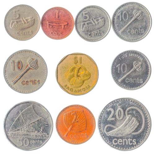 10 DIFFERENT COINS FROM FIJI. 1 CENT - 1 DOLLAR. OCEANIA MONEY: 1969-NOW - Picture 1 of 3