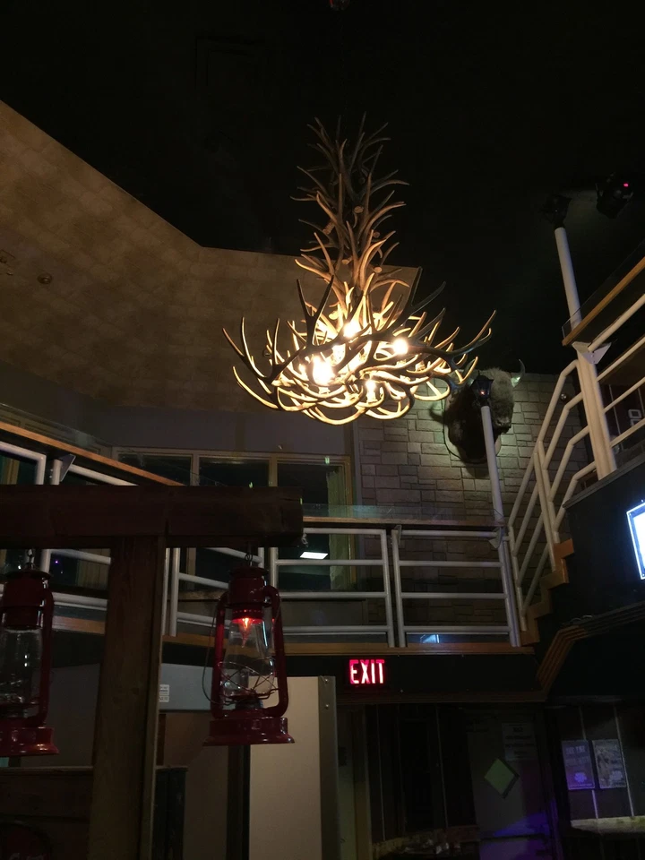 REPRODUCCIÓN ARAÑA DE ABETO ALTO CON CUERNO DE CIERVO MULA 40"x45", LÁMPARAS RÚSTICAS DE LODGE Foto 4 de 4