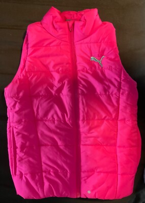 Puma Girls Size (7-8) Full Zip Quilted Puffer Pink Vest W/ Logo
