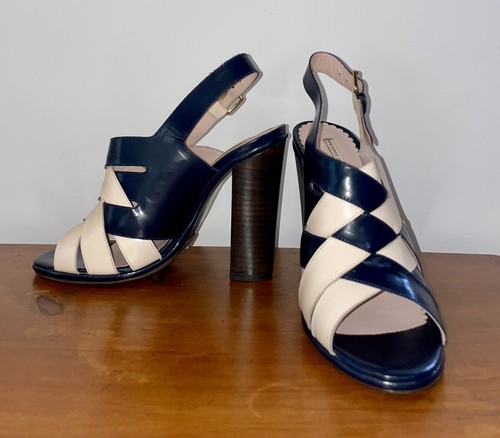 Opening Ceremony Leather Navy Nude Woven Strappy Never Worn Heel Sandals 39 - Picture 3 of 6