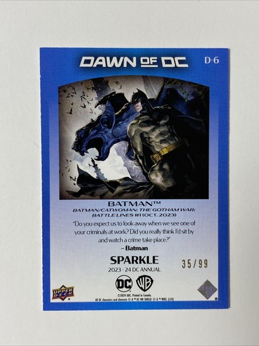 2023-24 UD DC Annual SPARKLE PARALLEL DAWN OF DC BATMAN D-6 35/99 - Picture 2 of 2