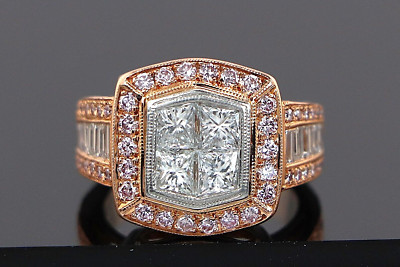 Simon G. 18k Rose Gold Pink Diamond Princess Baguette Engagement Ring 4.5