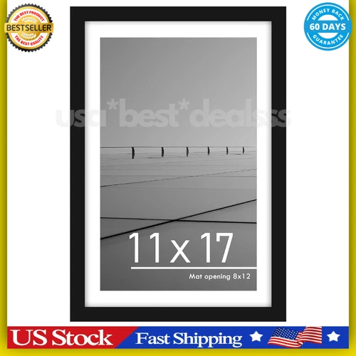 11X17 Picture Frame Black, Display Pictures 8 X 12 with Mat or 11 X 17 without M