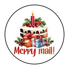 30 CHRISTMAS MERRY MAIL STICKERS ENVELOPE SEALS LABELS 1.5" ROUND SMALL BUSINESS