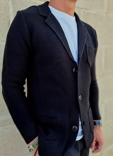 CARDIGAN LANA GIACCA UOMO LAVORATA A MAGLIA 100% MADE IN ITALY - Picture 22 of 45