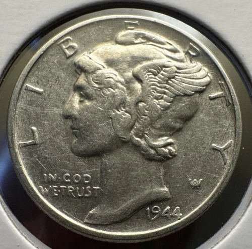 1944-Philadelphia Mint Mercury Dime 90% Silver AU Details Bright Luster Nice