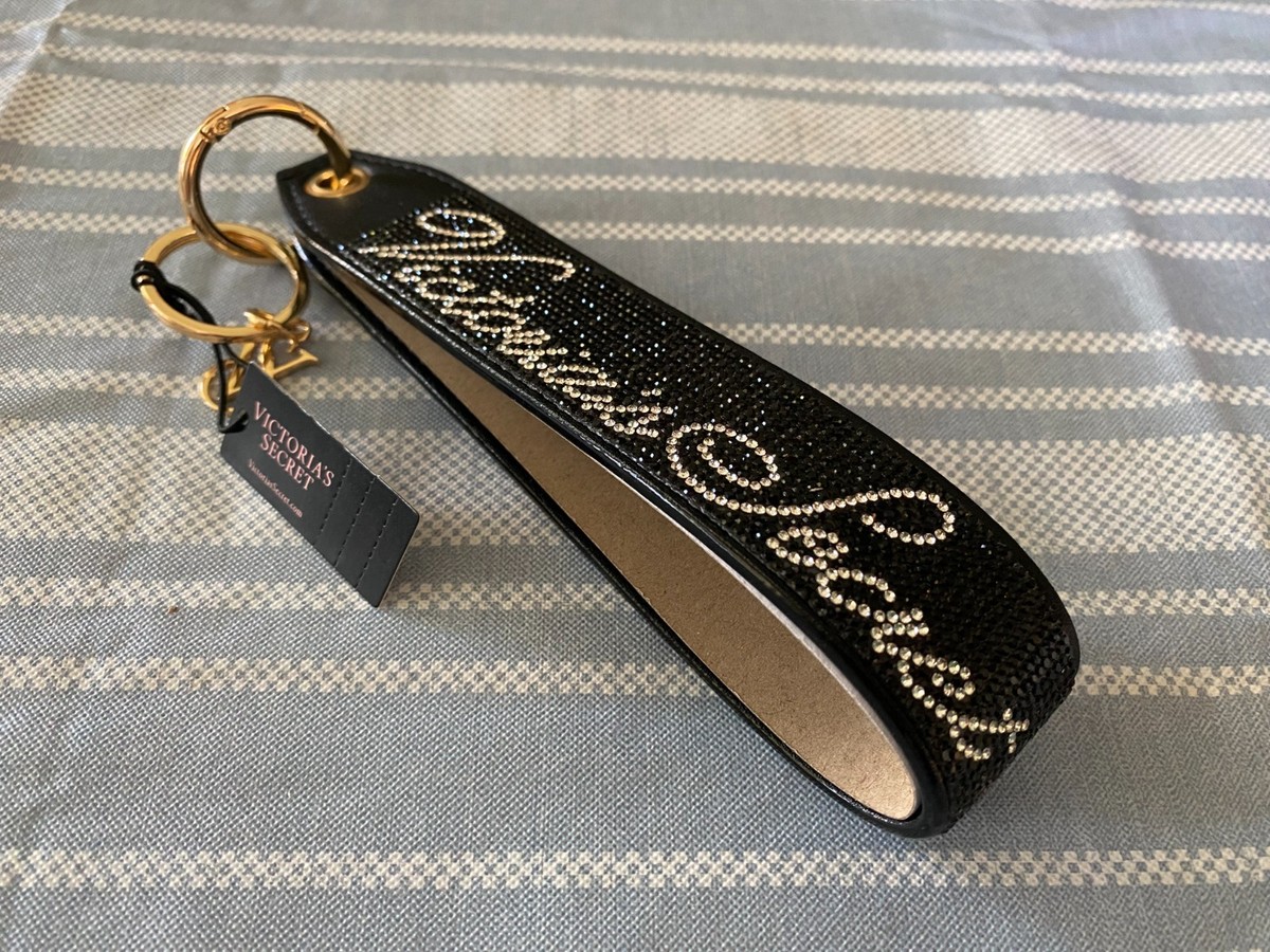 VICTORIA'S SECRET Black Wristlet Keychain with Bling Rhinestones