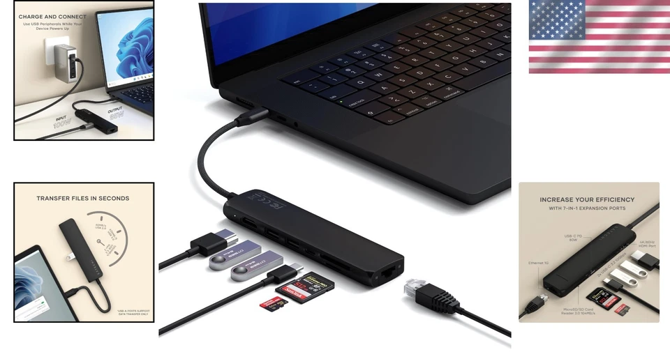 USB C Hub Adapter with Ethernet, 4K HDMI, 100W PD - Black - Image 2 of 4