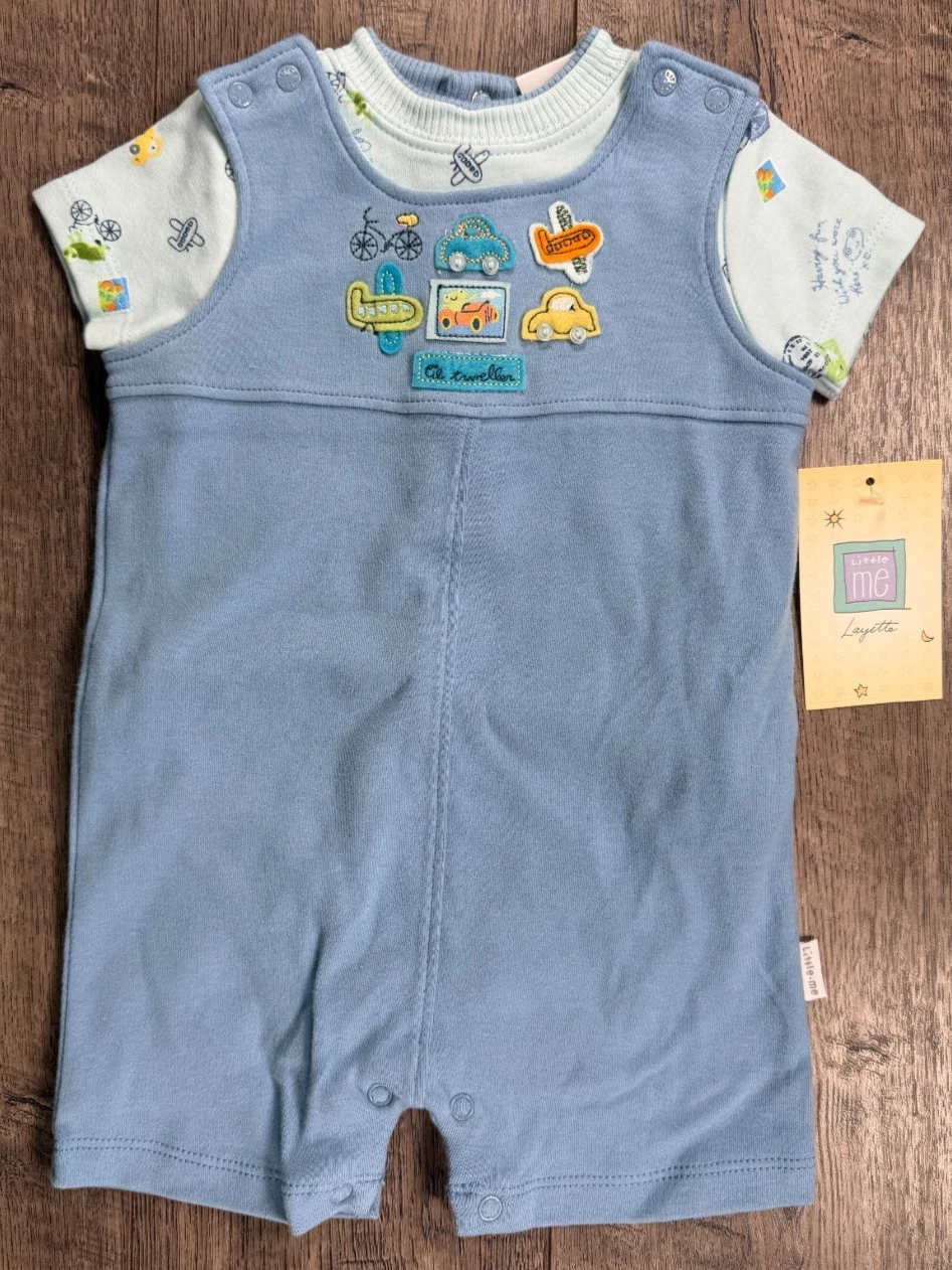 Baby Boy Clothes New Vintage Little Me 6 Month 2pc Traveler Romper Outfit