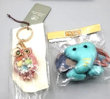 NEW Rhinestone Jewel Encrusted Gold-Tone Hoot Owl Key Chain Fob Charm Thailand