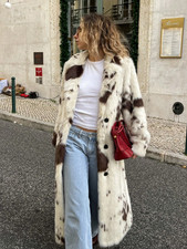 Women's Faux Fur Coat Leopard Cow Fur Jacket Outerwear